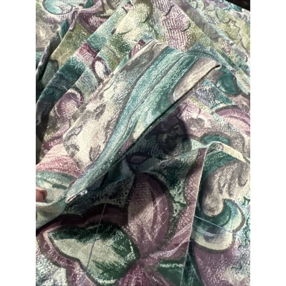 Vintage Curtains 61” x  40” Green Purple Print 4 Panels 1990’s